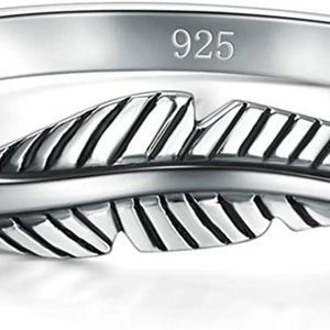 925 Sterling Silver Ring, BORUO Feather Ring Size 4-12